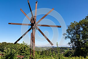 Ehrenhausen - Scenic view of vineyards and windmill klapotetz in Ehrenhausen an der Weinstrasse, Leibnitz