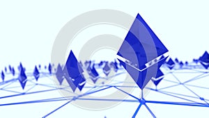 Ethereum 3d logo in a network, 3d rendering