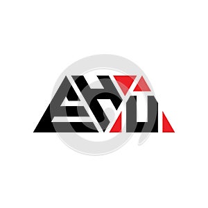 EHU triangle letter logo design with triangle shape. EHU triangle logo design monogram. EHU triangle vector logo template with red