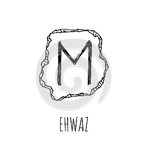 Ehwaz rune written on a stone. Vector illustration. Isolated on white