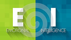 EI Emotional Intelligence - ability to perceive, use, understand, manage, and handle emotions, acronym text concept background