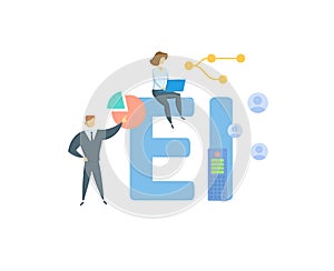 EI, Employee Involvement. Concept with keyword, people and icons. Flat vector illustration. Isolated on white.