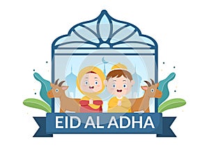 Eid al Adha Background Cartoon Illustration for the Celebration of Muslim with Slaughtering an Animal as a Cow, Goat or Camel