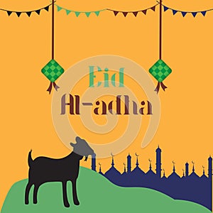 Eid Al Adha Background. Islamic Arabic lanterns. Translation Eid Al Adha