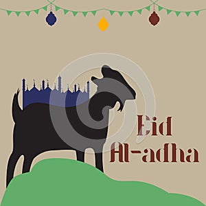 Eid Al Adha Background. Islamic Arabic lanterns. Translation Eid Al Adha