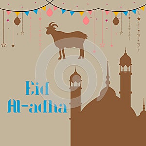 Eid Al Adha Background. Islamic Arabic lanterns. Translation Eid Al Adha