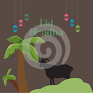 Eid Al Adha Background. Islamic Arabic lanterns. Translation Eid Al Adha