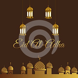 Eid Al Adha Background. Islamic Arabic lanterns. Translation Eid Al Adha