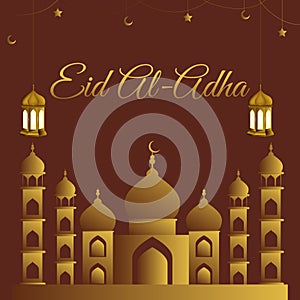 Eid Al Adha Background. Islamic Arabic lanterns. Translation Eid Al Adha