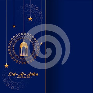 Eid al adha bakreed greeting in gold and blue colors photo