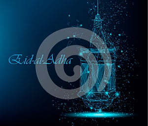 Eid Al Adha beautiful greeting card with traditional Arabic lantern.