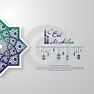 Eid al Adha or Fitr Mubarak islamic greeting card design. abstract mandala with pattern ornament and hanging lantern element. back photo