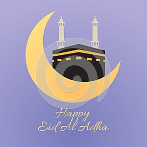 eid al adha greeting card for social media post kabah hajj makah and crescent moon photo