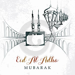 Eid Al Adha greeting paper cut art design.