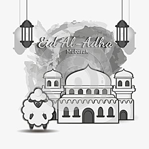 Eid al adha mubarak background gray scale color. Islamic concept for happy edi al adha. Gray scale concept