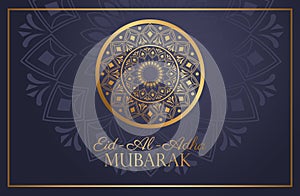 Eid Al Adha Mubarak celebration with golden mandala