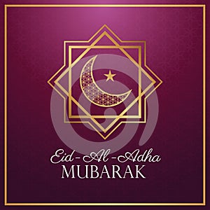 Eid Al Adha Mubarak celebration with golden moon and star