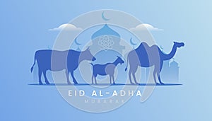 Eid al adha mubarak the celebration of muslim community festival background, banner, greeting design with gradient blue color