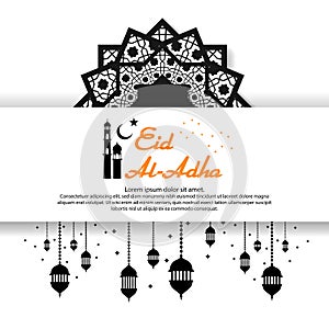 Eid Al Adha Mubarak greeting Design. abstract mandala with pattern ornament and hanging lantern element. islamic invitation Banner photo