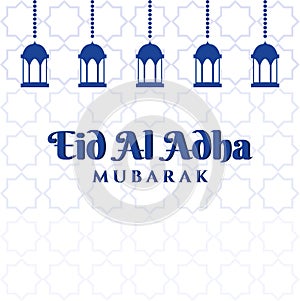 Eid Al Adha Mubarak with Simple Design Calming Blue Color and Islamic Simple Pattern in the Background photo