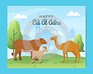 Eid al Adha Photocall Template Social Media Flat Cartoon Background Illustration