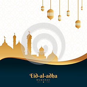 Eid-al-adha, eid qurban mubarak greeting wish poster with pattern background, vector illustration photo