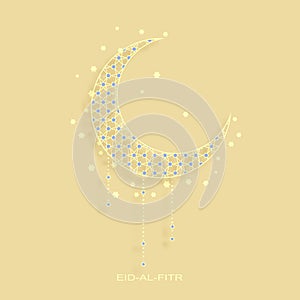 Eid-al-fitr background with golden decorated moon and stars