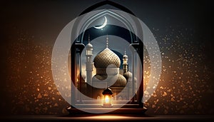 Eid-al fitr background of window with mosque