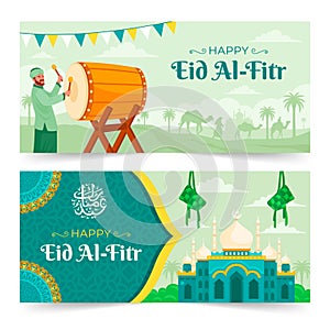 Eid al-fitr banners in flat design photo