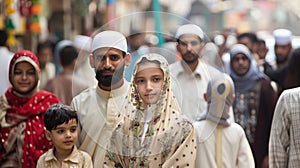 Eid al fitr celebration with emotional fervor and joy on city streets in festive atmosphere