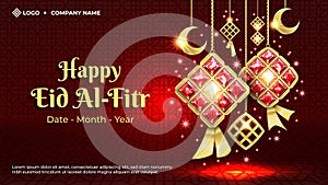 Eid Al-Fitr with Gold and Red Crystal Ketupats