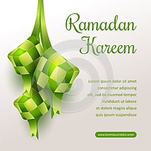 Eid al fitr Greeting card with hanging ketupat vector illustration