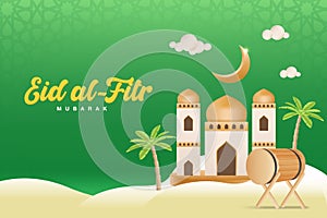 Eid al fitr mubarak greeting card vector illustration