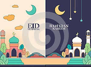 Eid Fitri and Ramadan Illustration Online Banner for Festive Moments