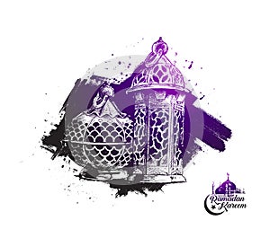 Eid Mubarak background with beautiful illuminated arabic lamp