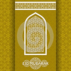 Eid Mubarak Background. Islamic Arabic window. Greeting card