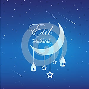 Eid Mubarak  background with moon and stars