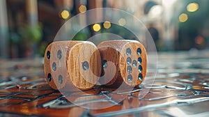 The EID MUBARAK celebration is composed of wood dices. Closeup.