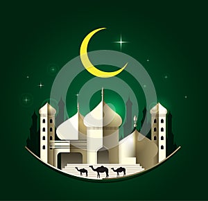 Eid Mubarak on green background. vector illustration.