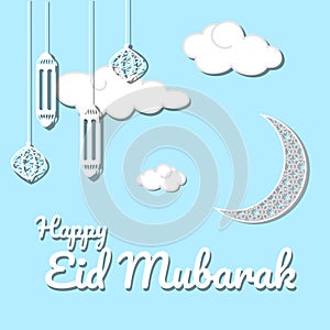 Eid mubarak greeting card paper style design