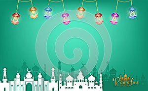 Eid Mubarak greeting Ramadan Kareem Wishing for Islamic festival for banner, poster on green background