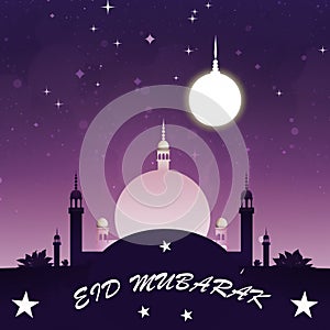 Eid Mubarak grettings on a purple background, created by generative ai tools