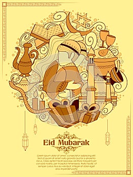 Eid Mubarak Happy Eid background for Islam religious festival on holy month of Ramazan