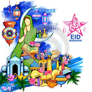 Eid Mubarak Happy Eid background for Islam religious festival on holy month of Ramazan