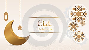 Eid Mubarak Islamic banner with ornaments and moon