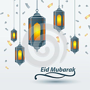 Eid Mubarak islamic design traditional lantern, template islamic ornate greeting card