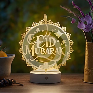 Eid Mubarak lamp intricately designed, exuding festive charm