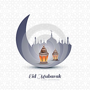 Eid mubarak moon and mosque celebration card backgrpound
