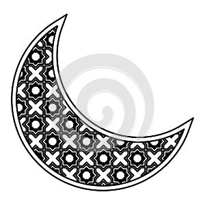Eid mubarak moon symbol isolated in black and white
