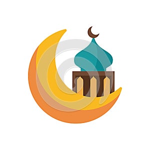 Eid mubarak mosque cupule in moon flat style icon